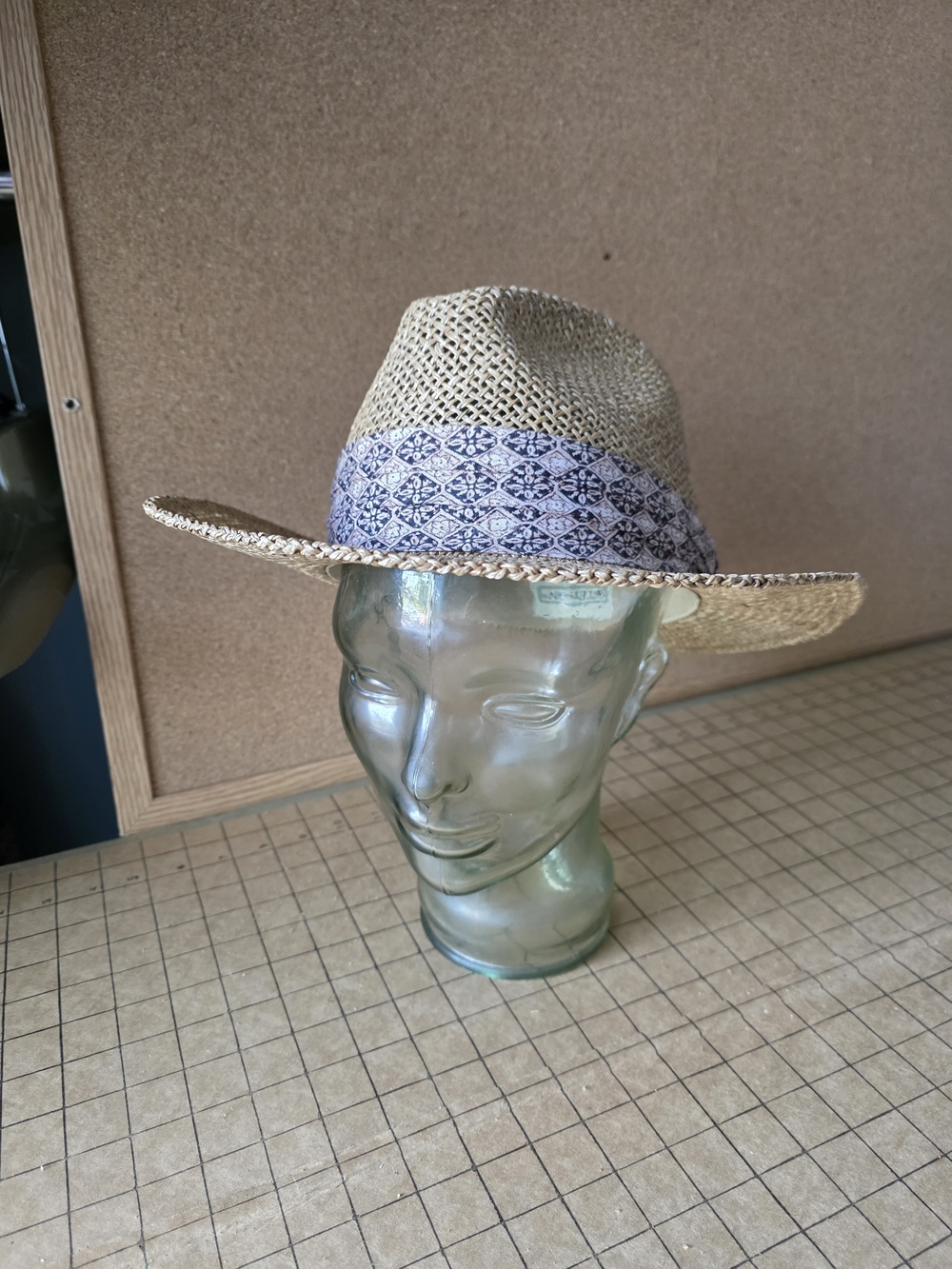 Stetson Woven Straw Sun Hat L/XL – Wide Brim Western Boho Geometric Band